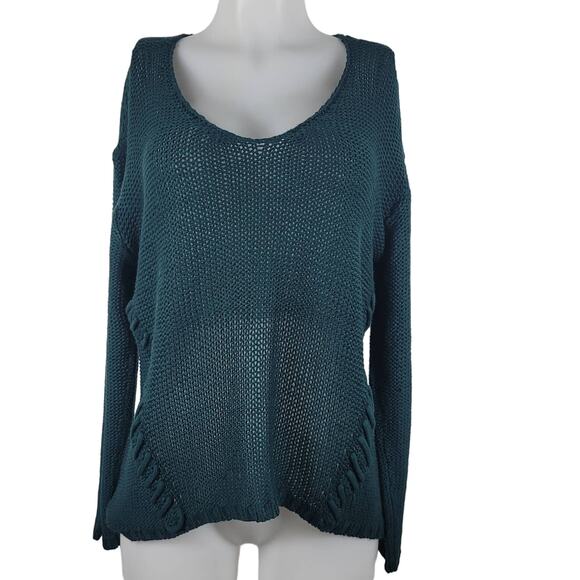 Harper Heritage Open Knit Deep Hunter Green Sweater Women L - Picture 1 of 5